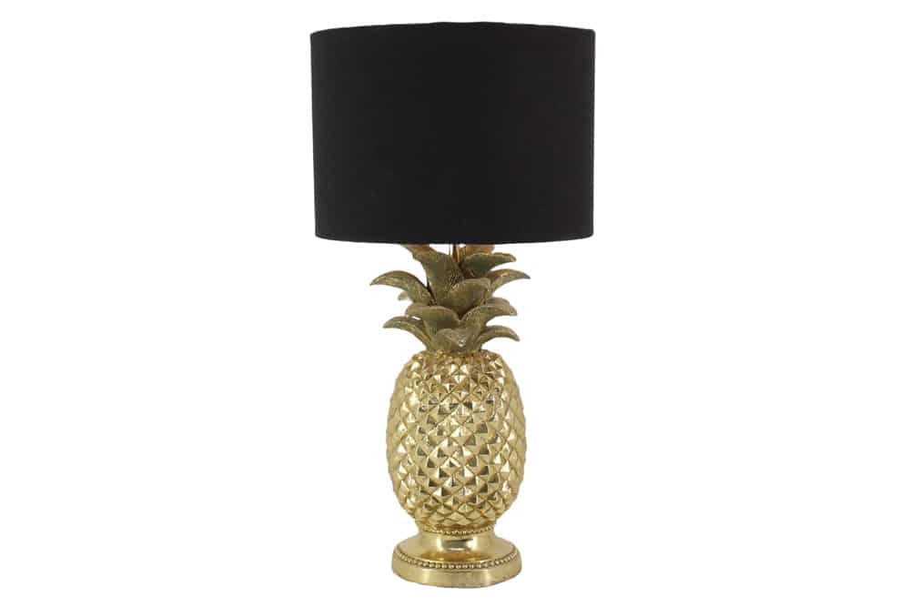 Handgefertigte Tischlampe PINEAPPLE 50cm gold schwarz Ananas-Design mit Stoffschirm