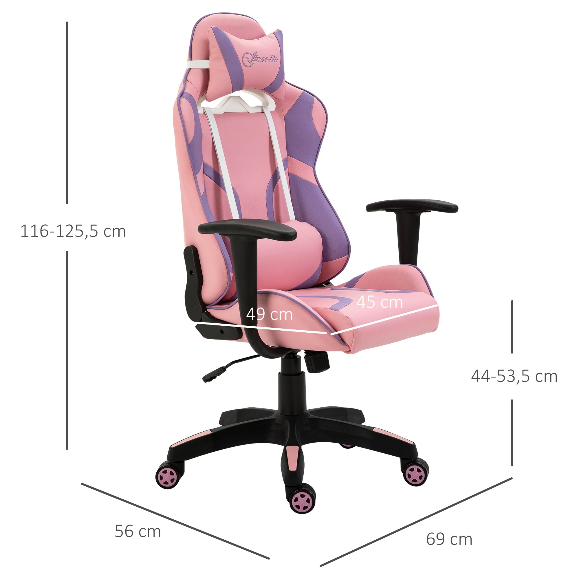 Vinsetto Gamingstuhl ergonomisch rosa, violett 69 x 56 x (116-125,5) cm (BxTxH)