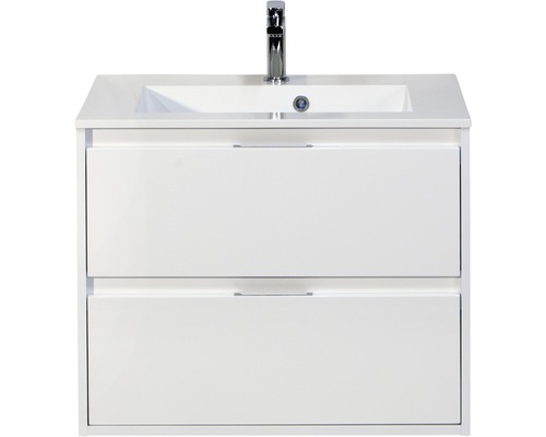 Sanox Porto badkamermeubelset (B x H x D): 70 x 56,5 x 50 cm, frontkleur: wit hoogglans, met witte gegoten minerale wastafel
