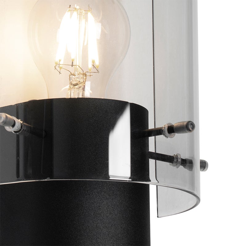 Moderne wandlamp, zwart met gerookt glas - Vidra