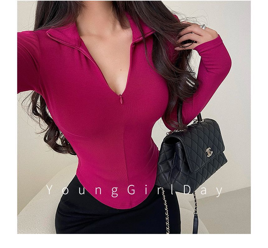 RainGirl - T-shirt met lange mouwen en korte rits en mockneck