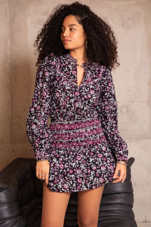 Zwart katoenen rokje met roze paisley print