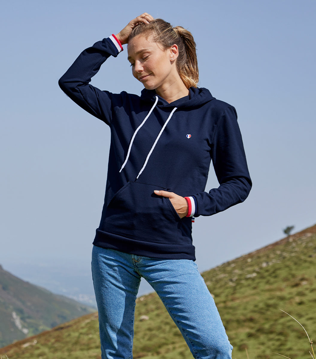Sweat à capuche Femme Supporter Marine - Intemporel