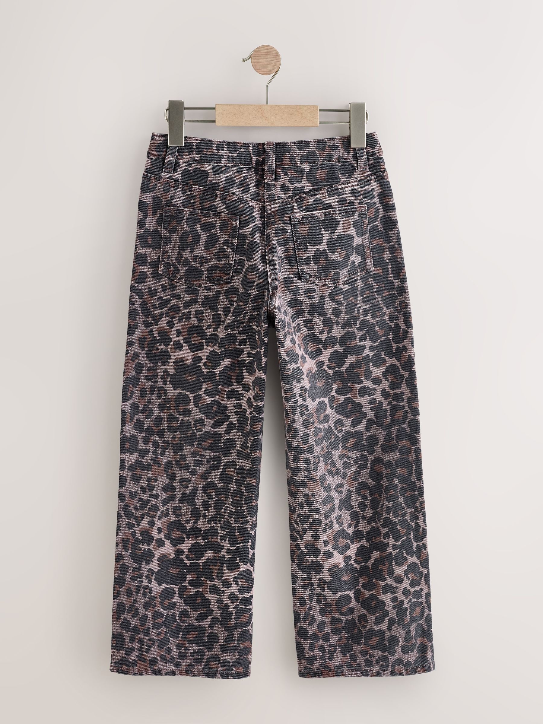 Chocoladebruin luipaardmotief - Jeans met wijde pijpen (3-16 jr)