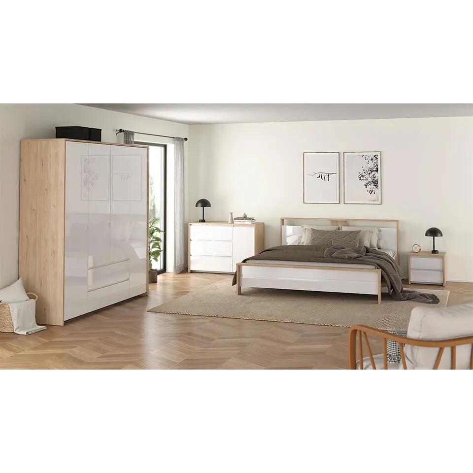 Hioshop Next kommode 1 deur 3 lades hoogglans wit