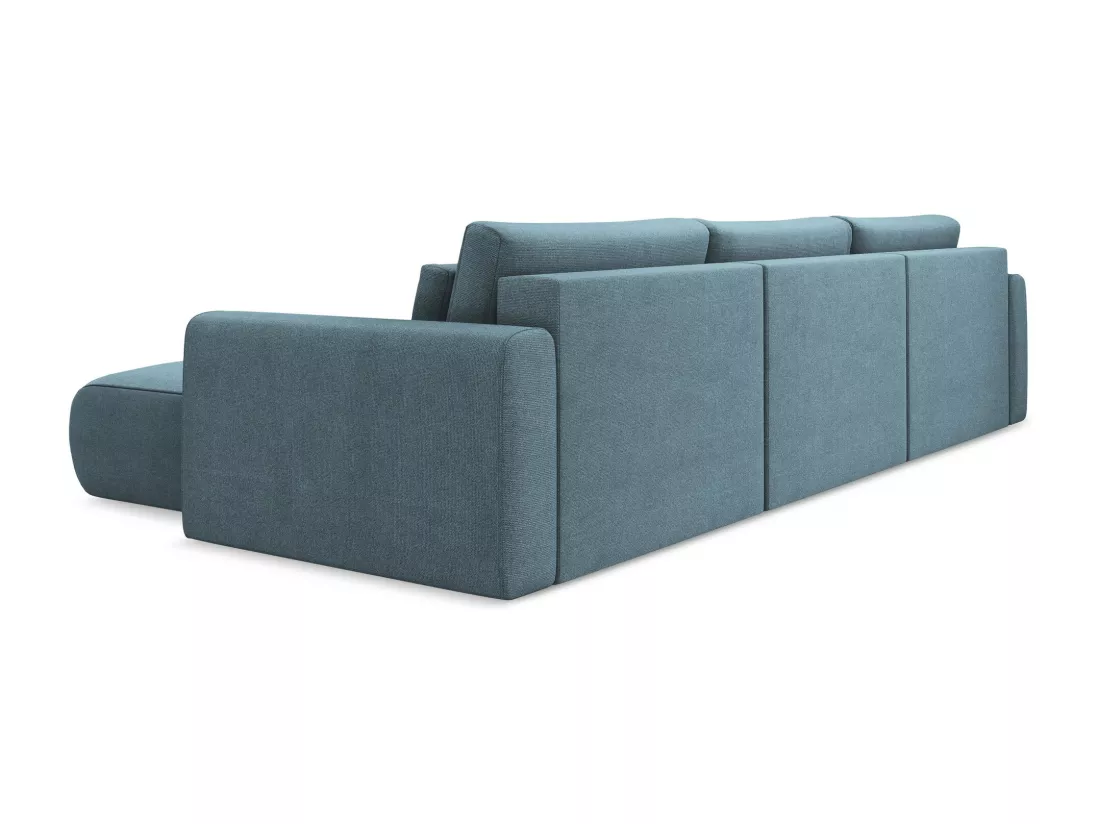 Canapé d'angle panoramique convertible en tissu texturé - bleu clair - KAPUA