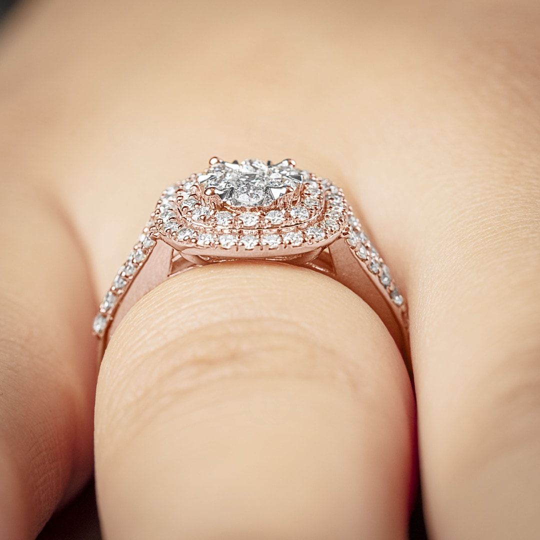 0.80 Karat Diamanten Halo Damenring 750/18 K Roségold