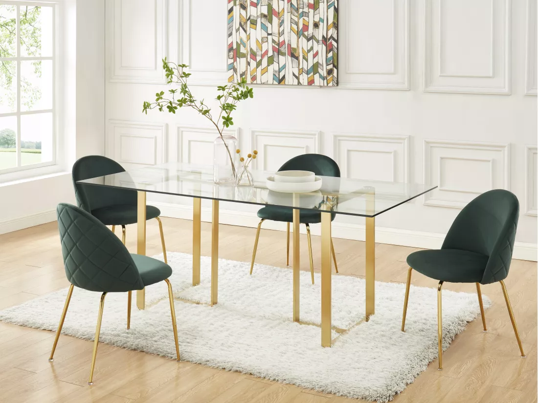 Lot de 2 chaises - Velours et acier inoxydable doré - Vert - MELBOURNE