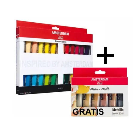 Royal Talens Amsterdam Acrylfarben 24 x 20 ml + 6 x 20 ml Metallicfarben