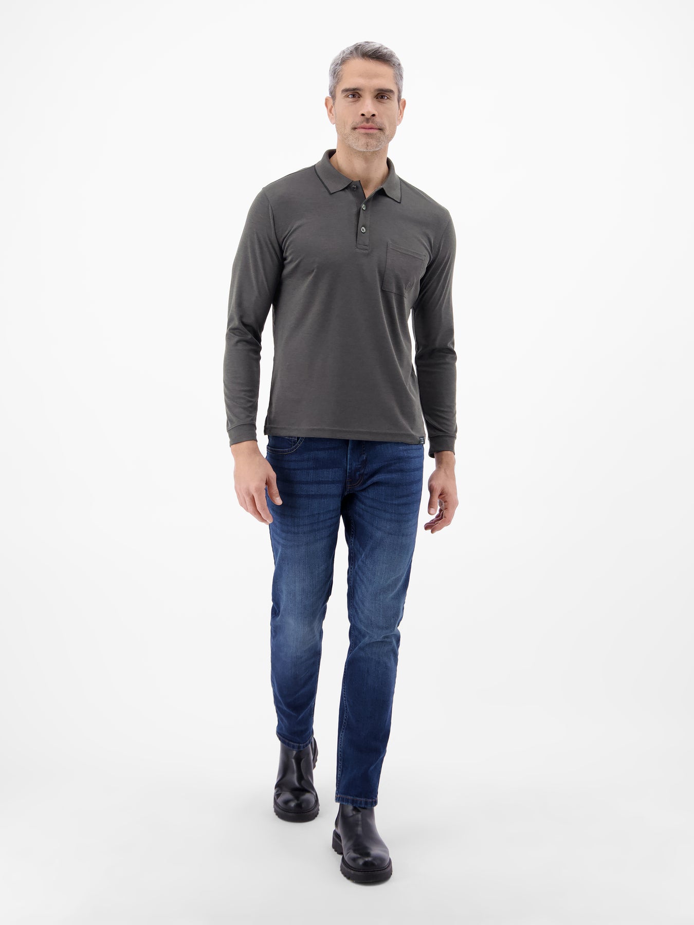 Langarm Polo mit Brusttasche aus Baumwollmix