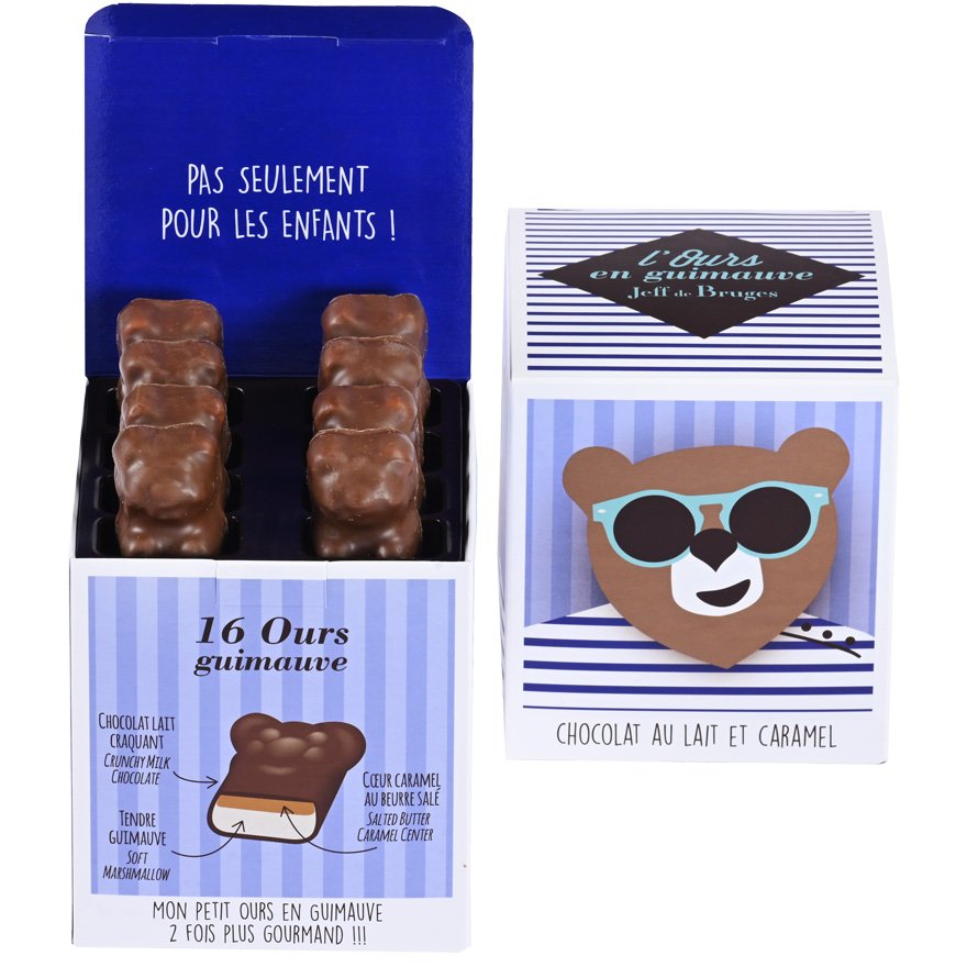Cube 16 ours en guimauve chocolat au lait et caramel
