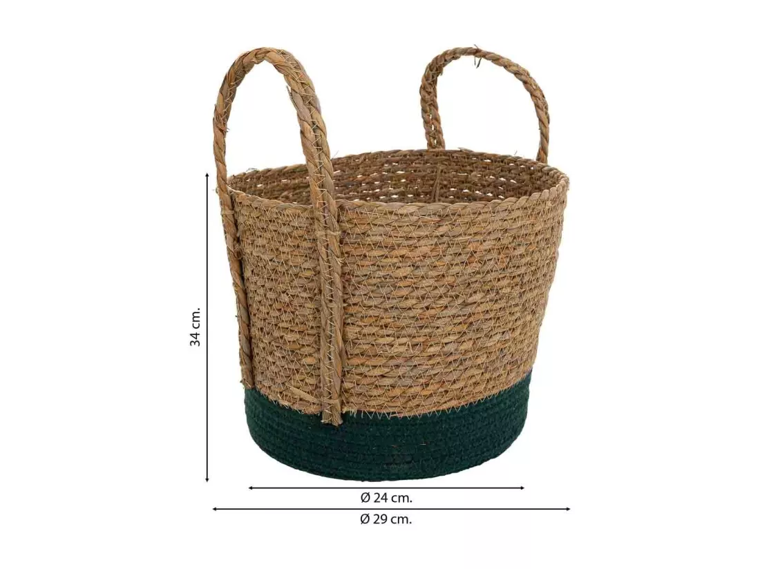 Panier en fibres naturelles et coton noir D29x24/34