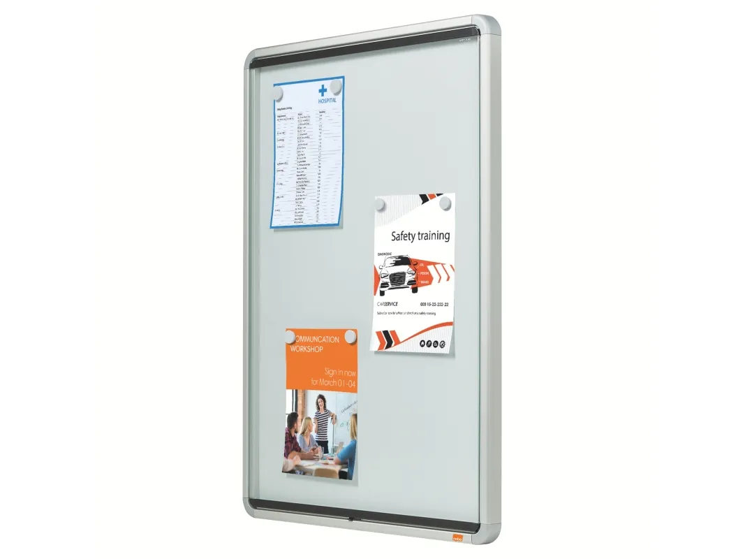 Nobo Premium Plus magnetisk låsbart opslagsskab med hængslet låge 6xA4 Hvid
