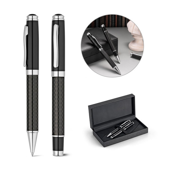 hi!dea 91835 - Kit roller et stylo à bille en métal et fibre de carbone avec mécanisme twist