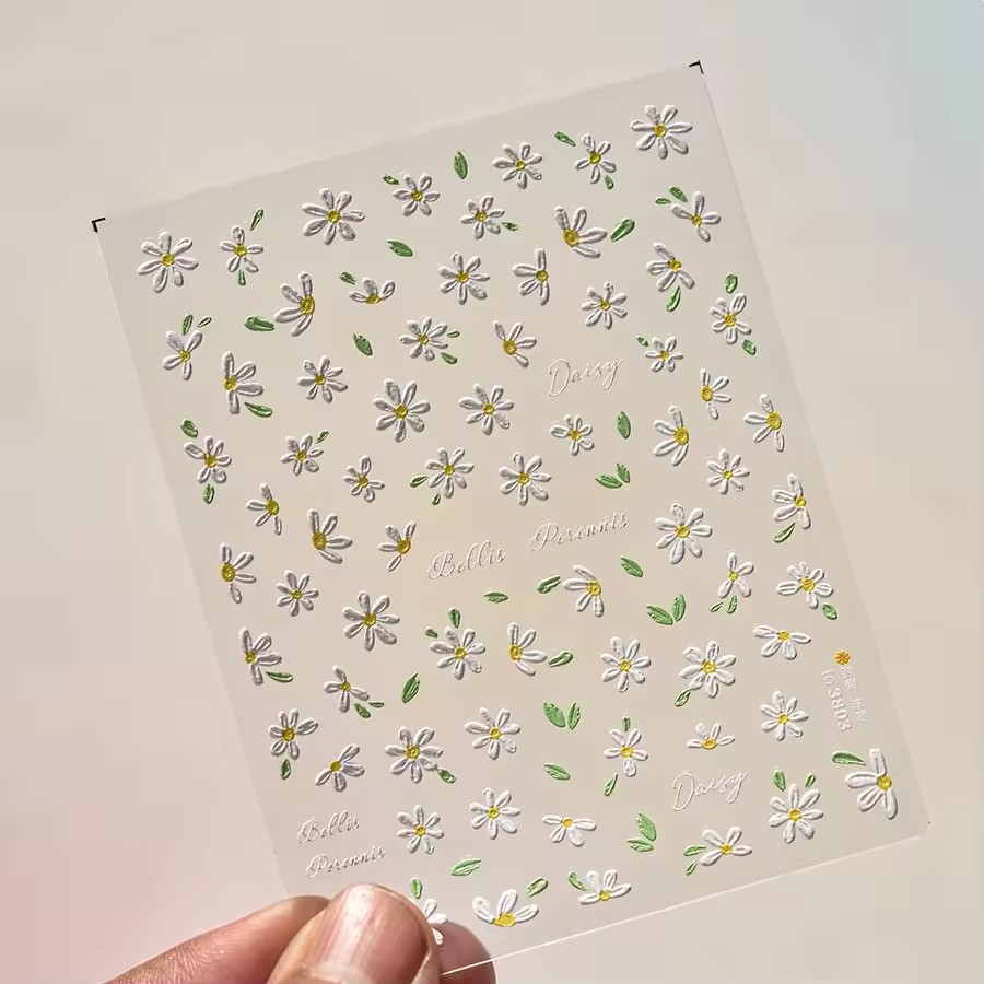 (63-tlg. Set) Nagel Sticker Nail Art Tattoo Selbstklebende Aufkleber Blumen - Weiss