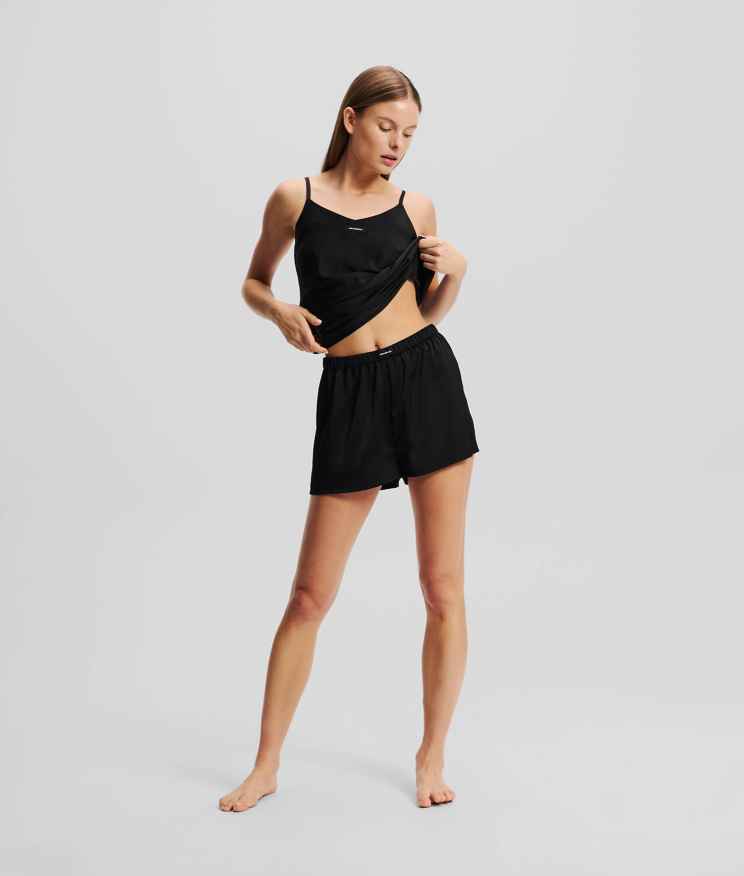 ENSEMBLE PYJAMA EN SATIN AVEC LOGO KARL - Noir