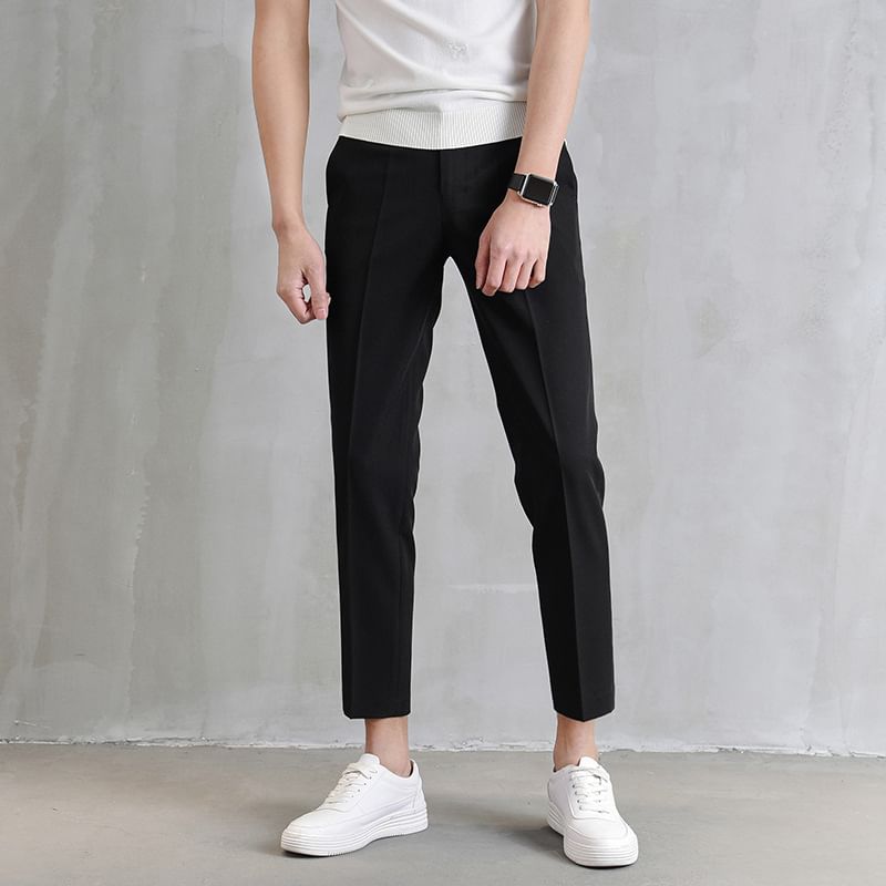 Craltuxe - Mid Rise Plain Cropped Tapered Dress Pants