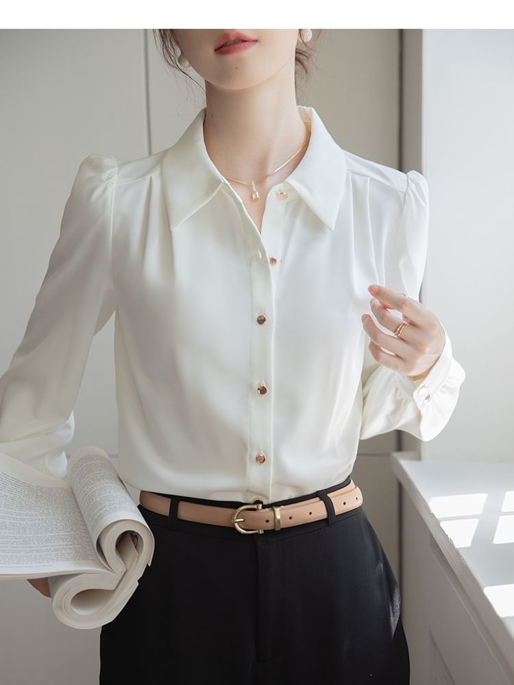 Yohana - Blouse met lange mouwen, kraag en knopen