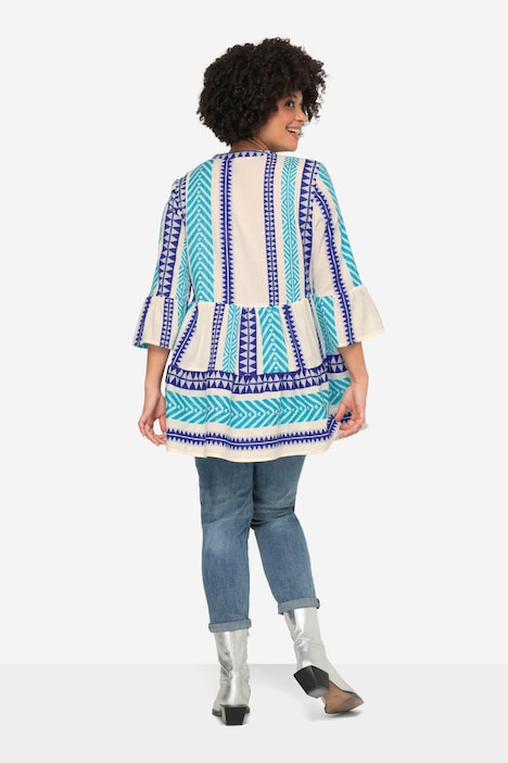 Tunika, Straight Fit, Jacquard-Streifen, 3/4-Ärmel