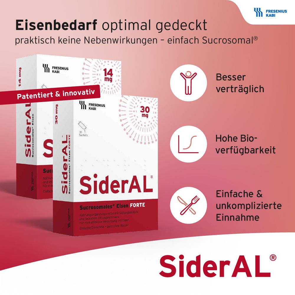 SiderAL® Eisen Forte 30mg Zitrus mit Vitamin C | Nahrungsergänzungsmittel bei erhöhtem Eisenbedarf in der Schwangerschaft