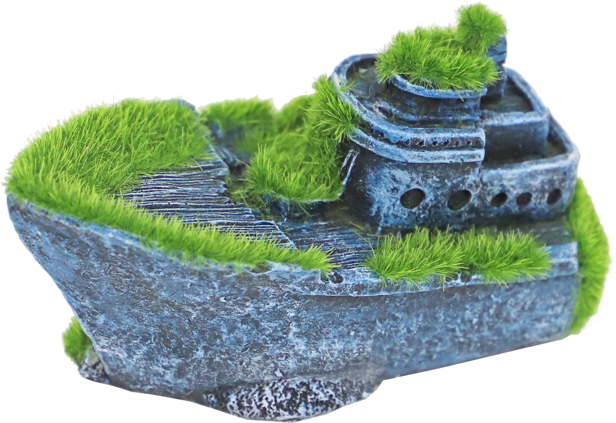 Gebr. De Boon Ornament Polyresin Gezonken Half schip met Mos