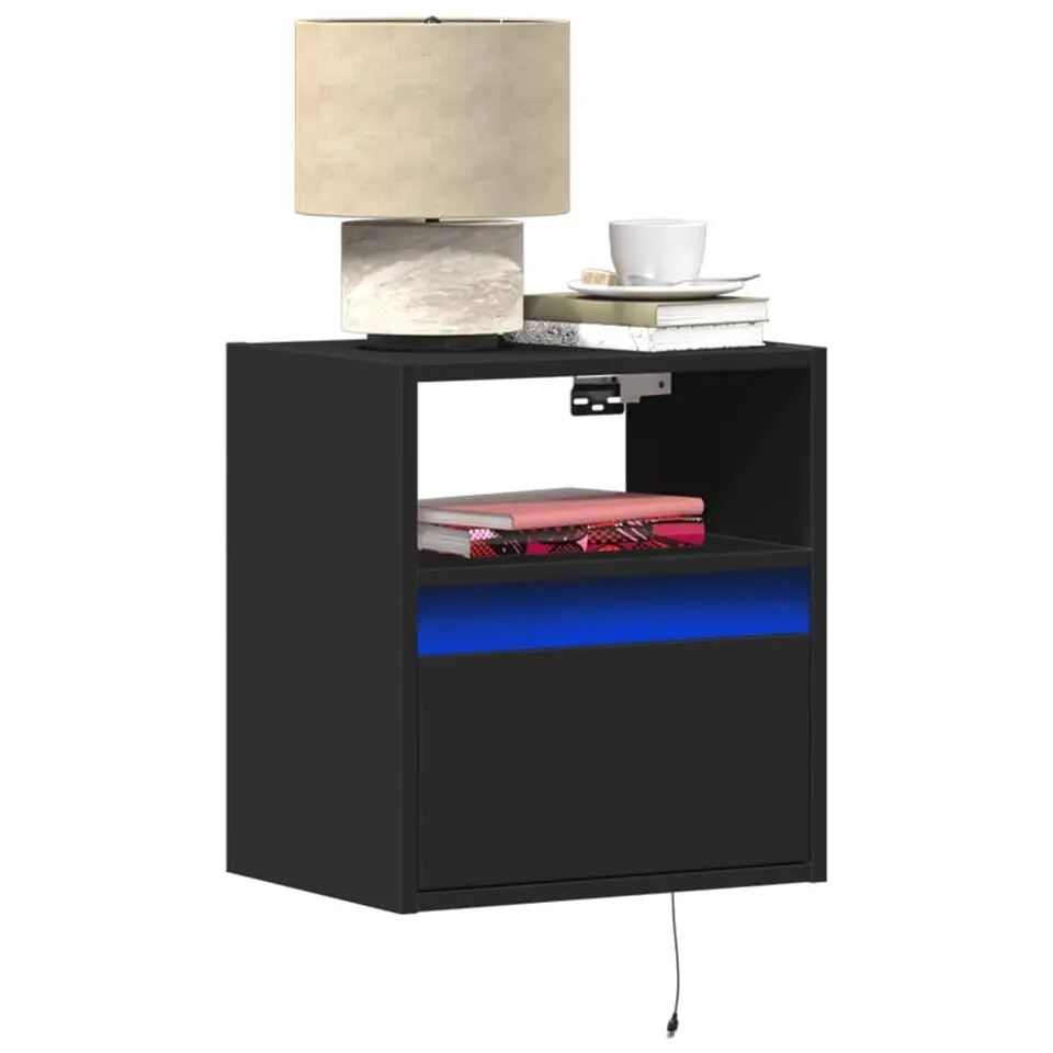 vidaXL - Zwevend LED Nachtkastje met lade en vak - Zwart - Hout - 41x31x45 cm