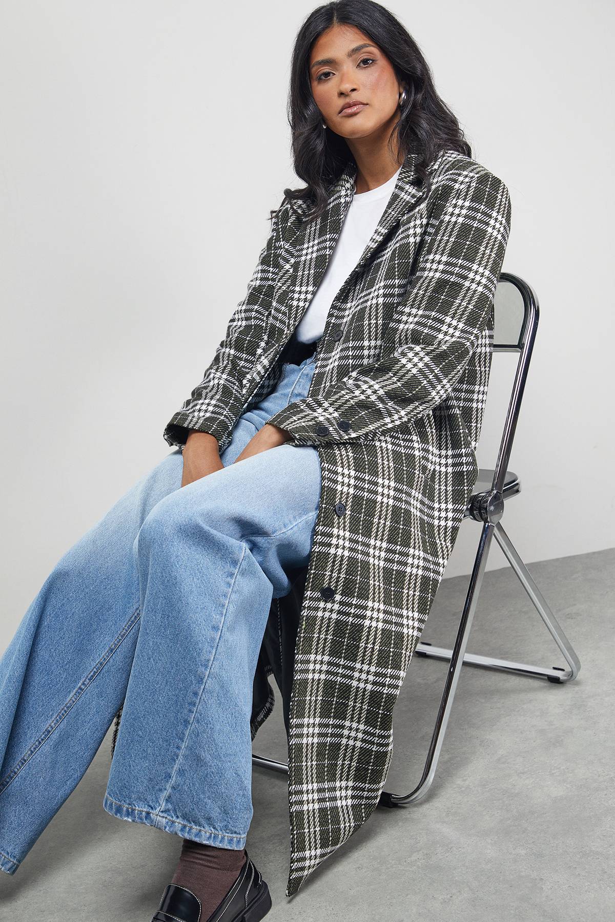Warehouse Manteau Maxi Oversize à Carreaux