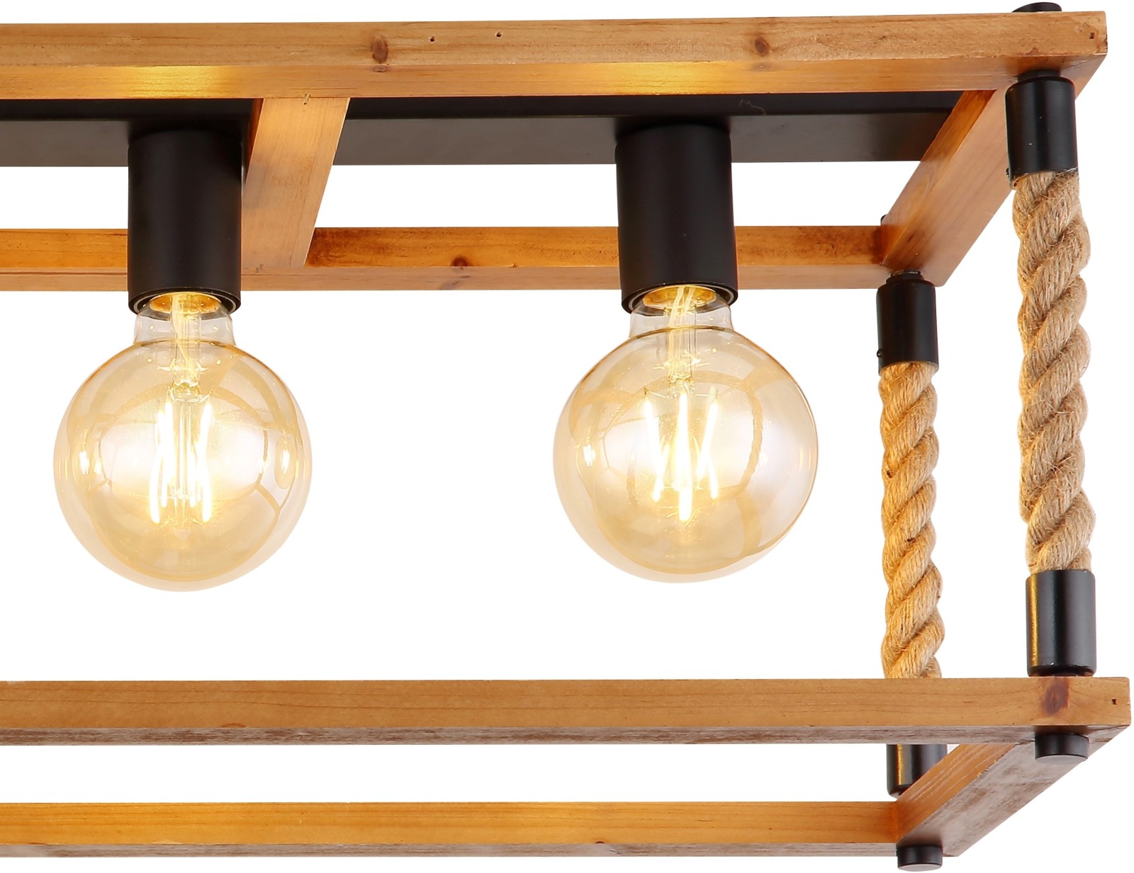 Deckenlampe - schwarz-natur - Hanfseiloptik - 4-flammig
