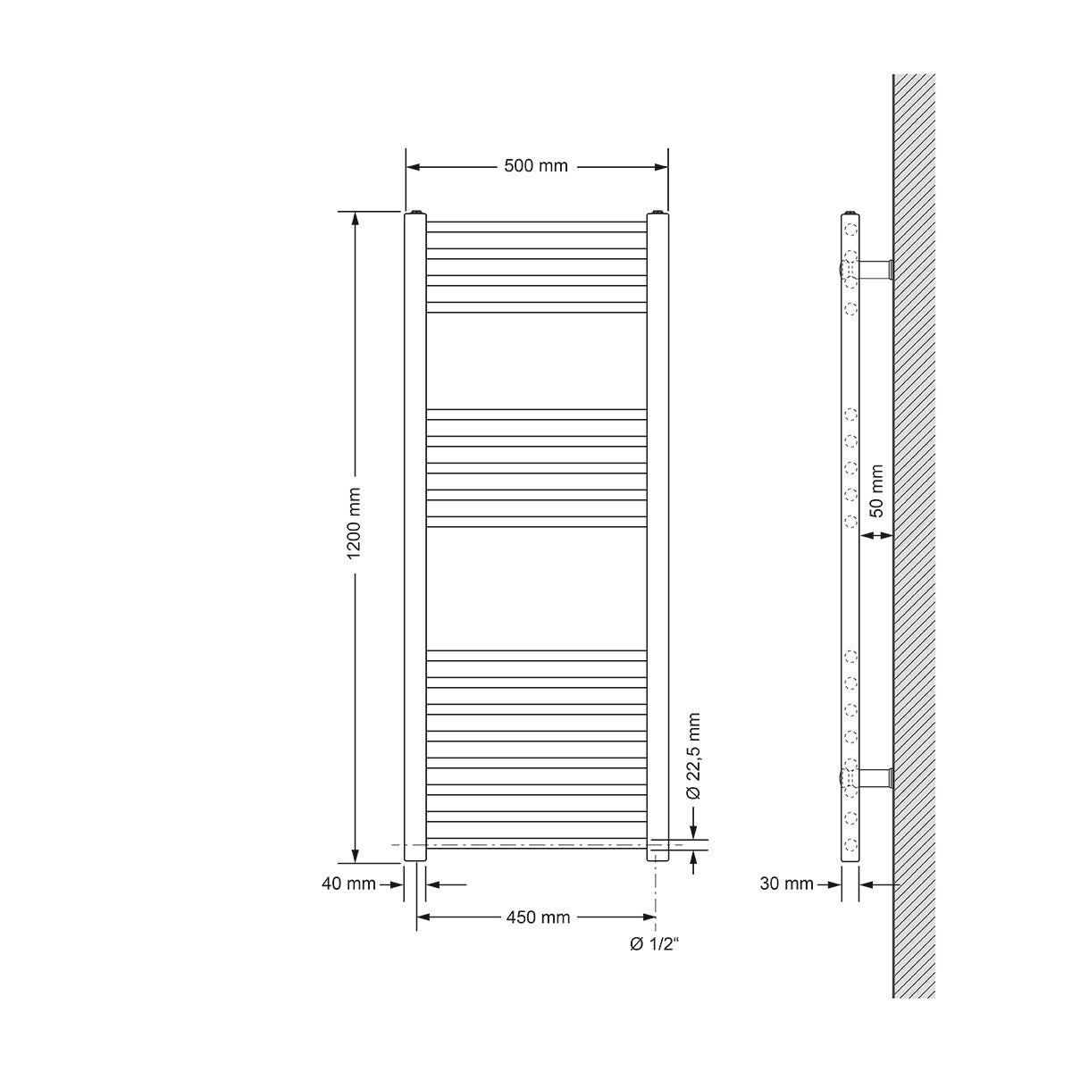 ECD Germany Elektrische badkamerradiator 500 x 1200 mm Antraciet Recht met zijaansluiting incl. 900W verwarmingselement Hoogrendement Chroomradiator Verwarming Handdoekverwarmer Handdoekdroger Handdoekradiator