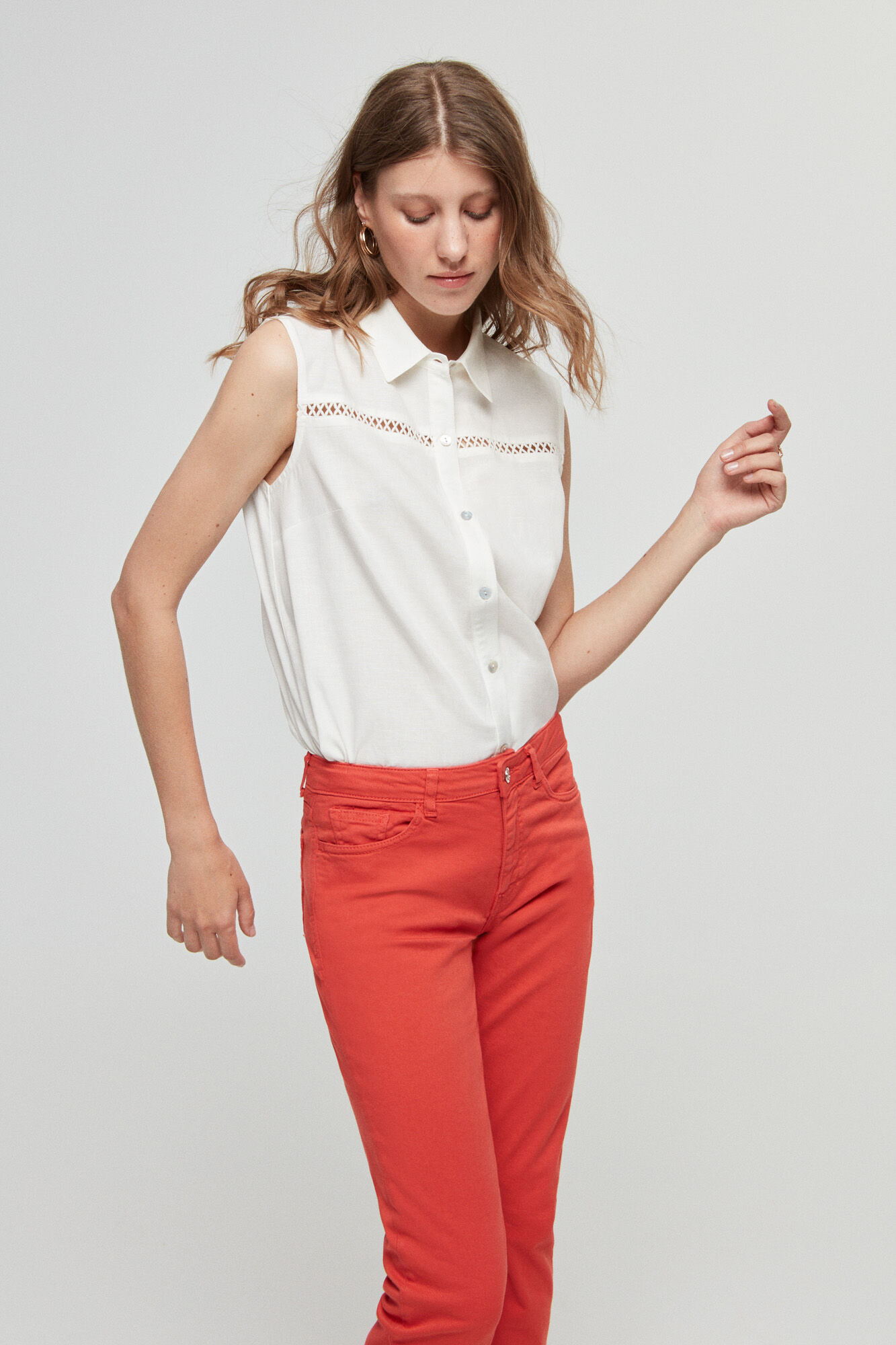 Camisa Vaqueros slim fit com 5 bolsos - Laranja