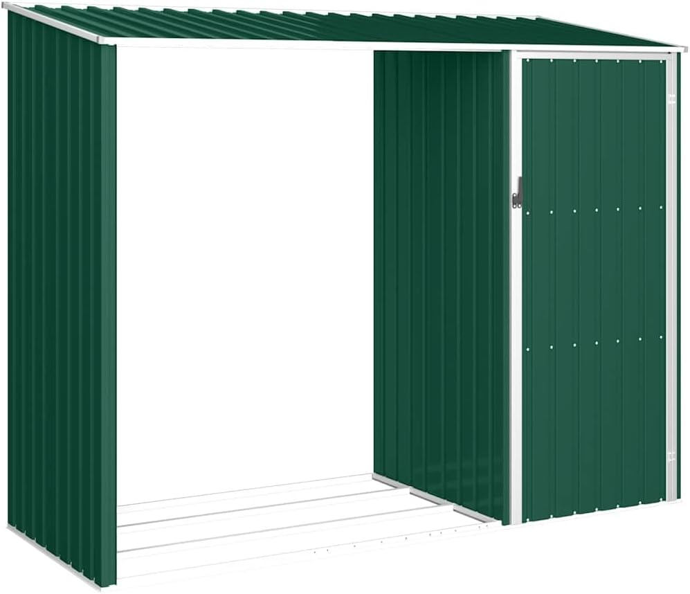 vidaXL Garten Brennholzlager Kaminholzunterstand Brennholzregal Unterstand Gerätehaus Gartenhaus Schuppen Grün 245x98x159cm Verzinkter Stahl
