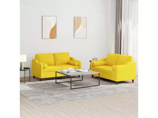 Ensemble de canapés 2 pièces avec coussins jaune clair tissu