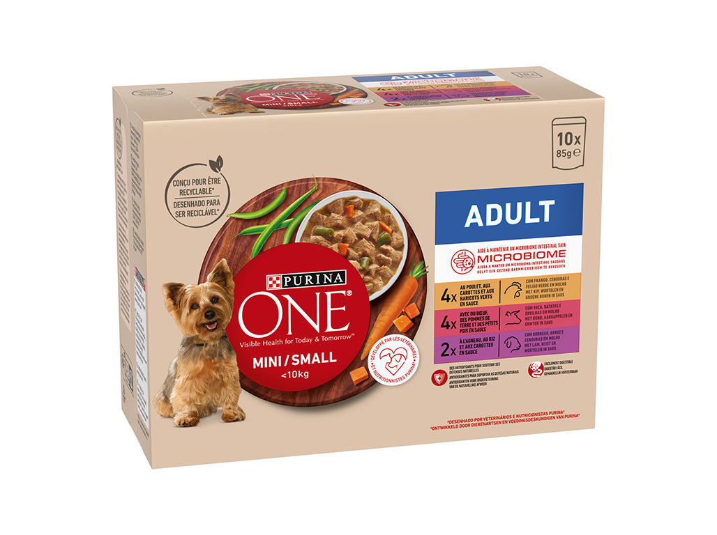 COMIDA HÚMIDA PARA CÃO PURINA ONE MINI ADULTO 10X85G