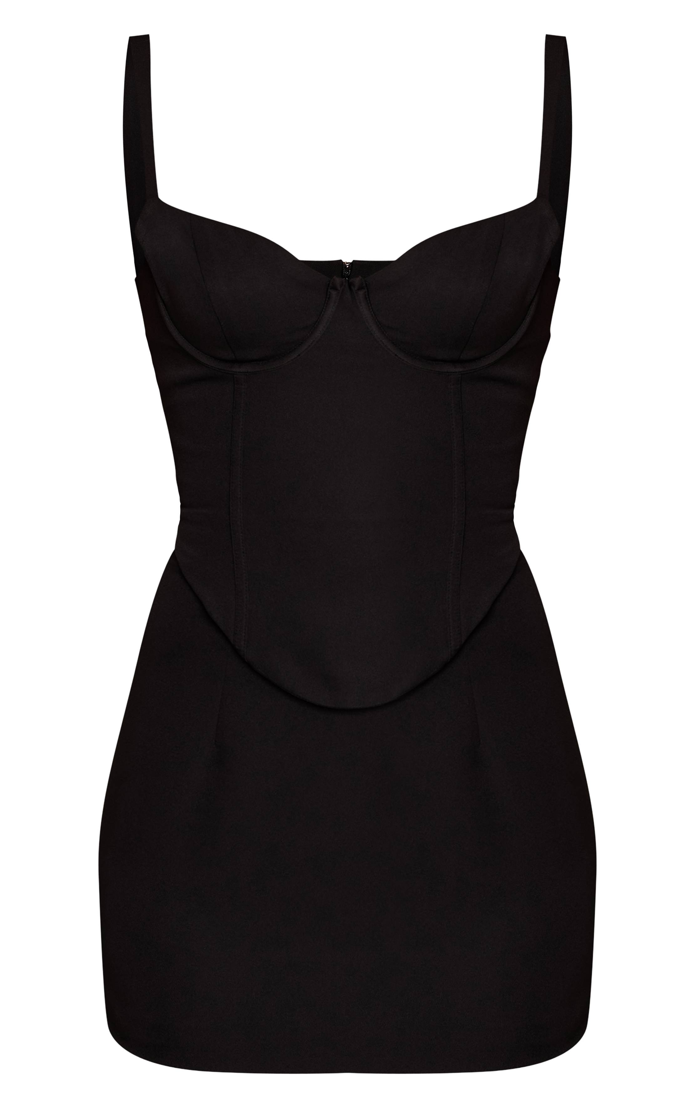 Noir Robe Moulante Mini À Détail Corset Tissé