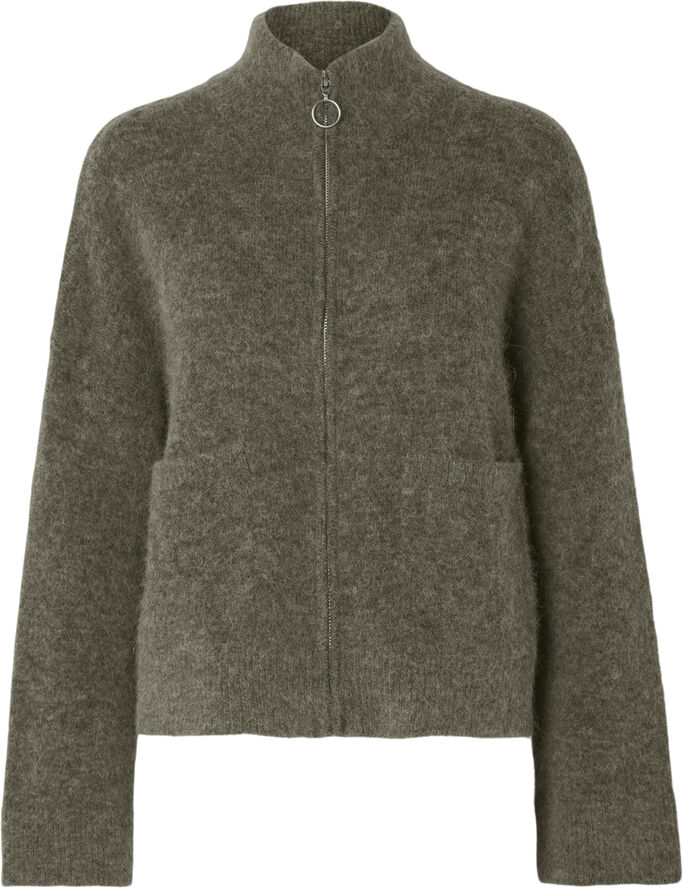 Selected Femme SLFSIA RAS LS WOOL KNIT ZIPPER CARDIGAN Kalamata/melange