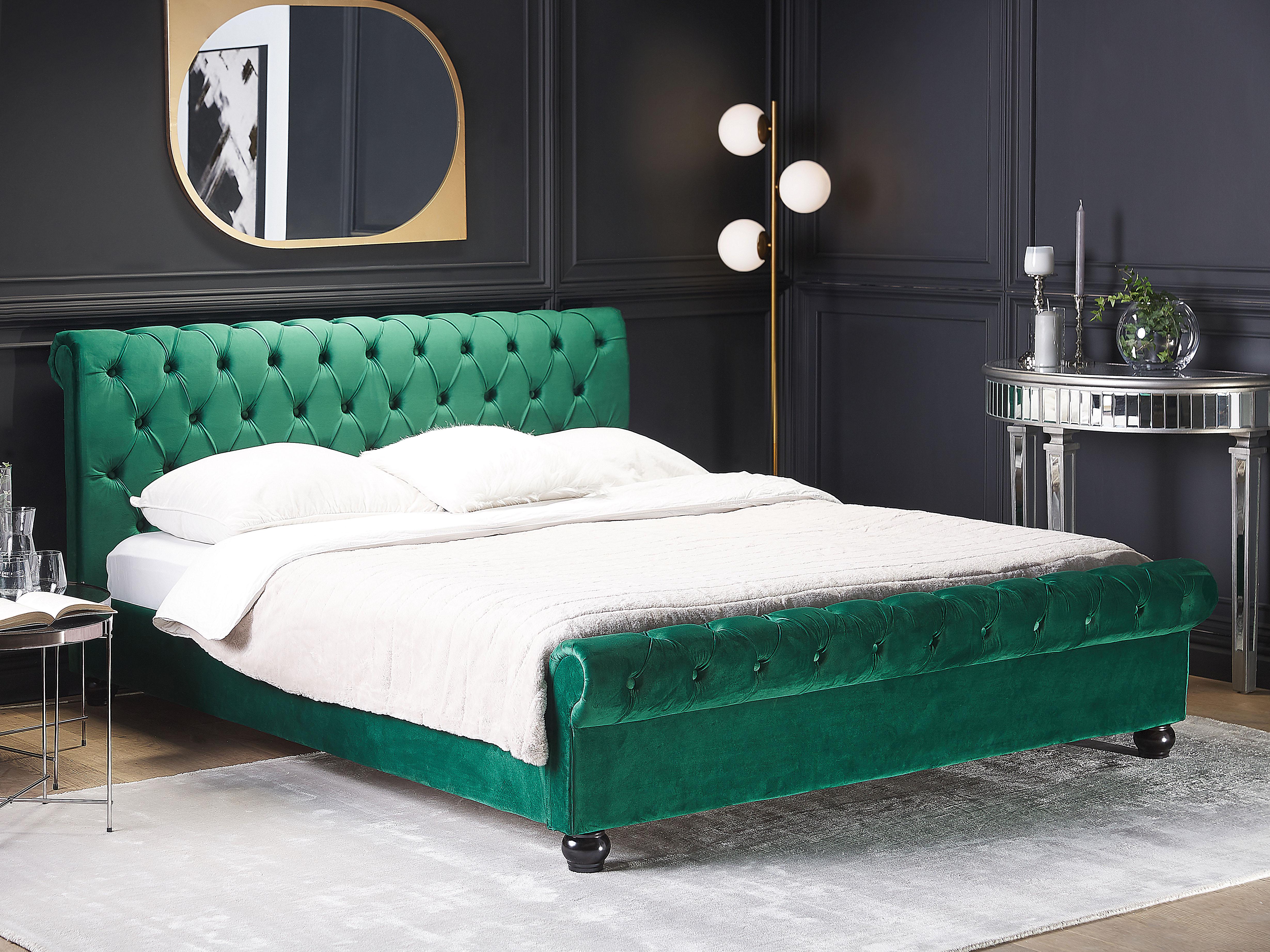 Bed Fluweel AVALLON 180 x 200 cm Smaragdgroen