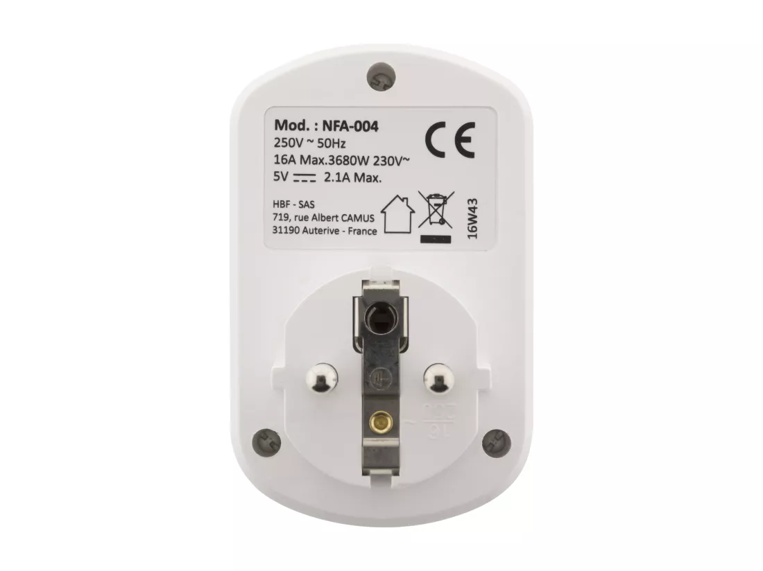 Prise 16A 2P+T + avec 2x ports USB 3.4A - Blanc - Zenitech