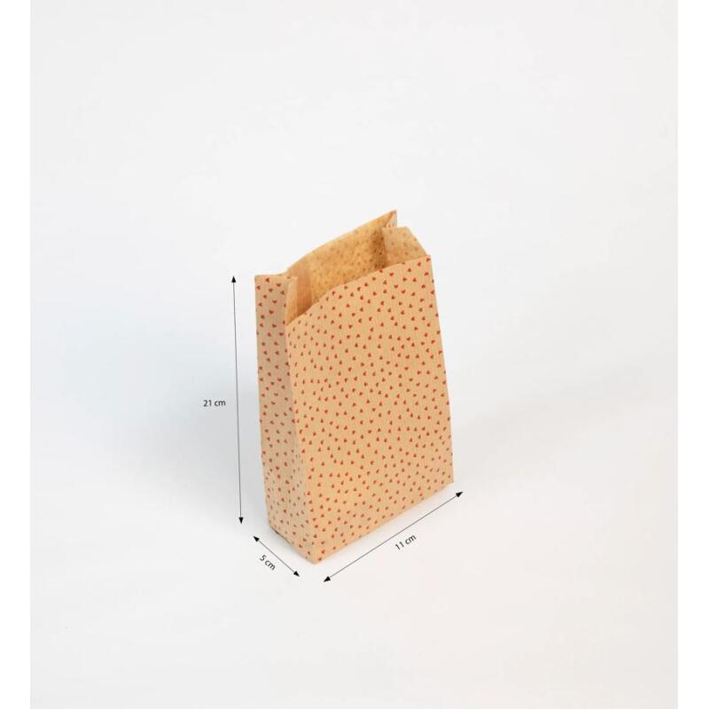 Sach. x50 poch. Kraft,11x21+5cm coeur - Kraft