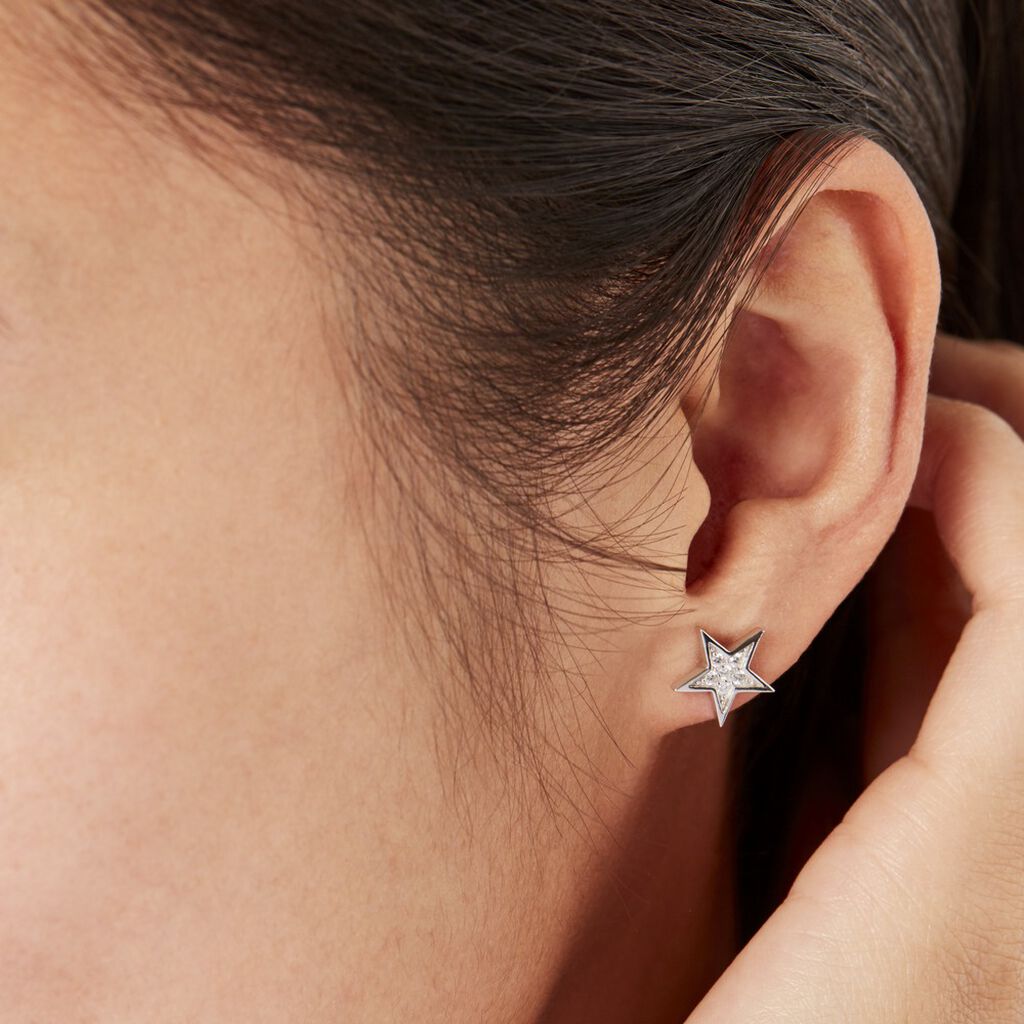 Boucles D'oreilles Puces Argent Blanc Katou Oxydes De Zirconium