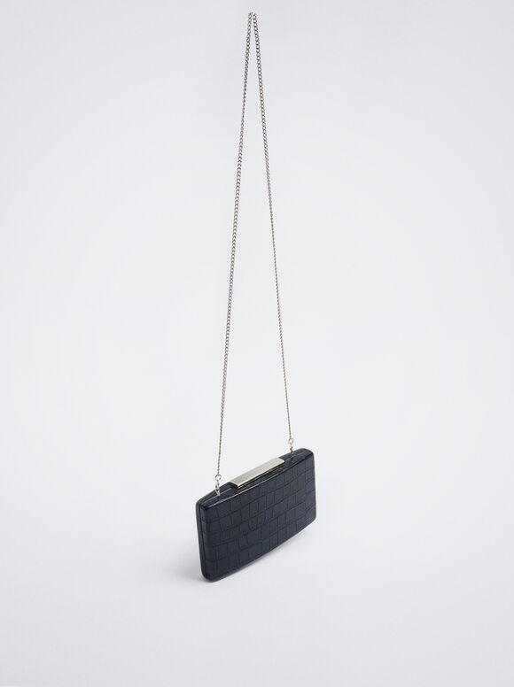 Clutch de festa com estampa animal - Azul marinho
