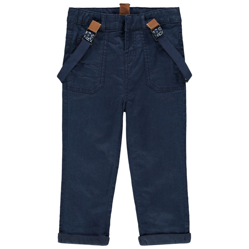 Pantalon en coton à bretelles amovibles - Bleu marine