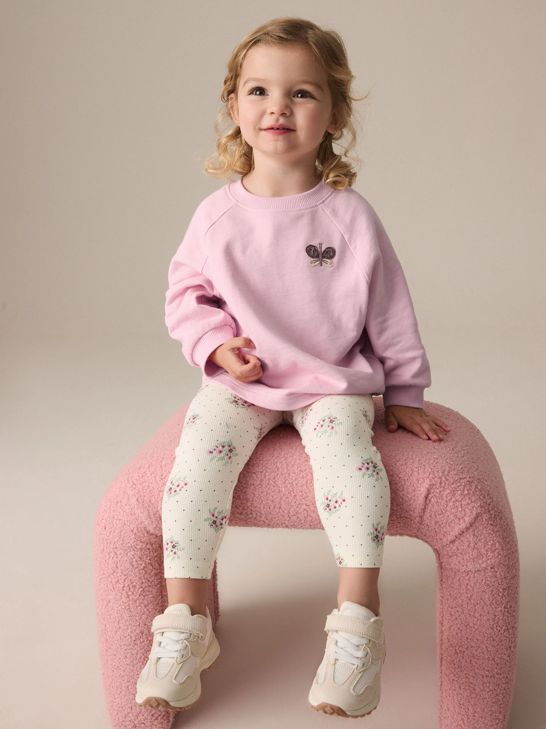 Zachtroze met bloemenprint - Set met top met lange mouwen en legging (3 mnd-7 jr)