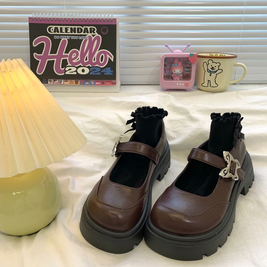 DURAC - Kunstleren Mary Jane Platform Schoenen met Vlindergesp