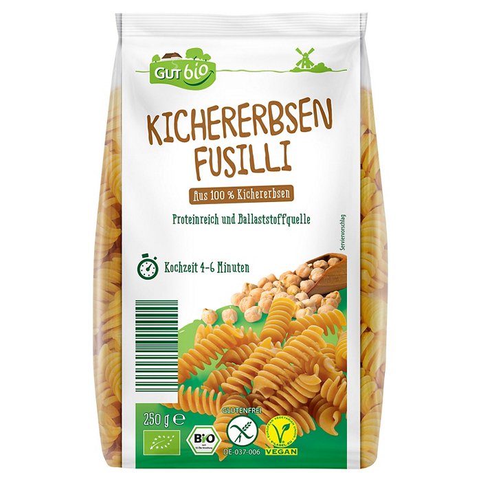 GUT BIO Bio-Gemüsepasta 250 g, Kichererbsen Fusilli