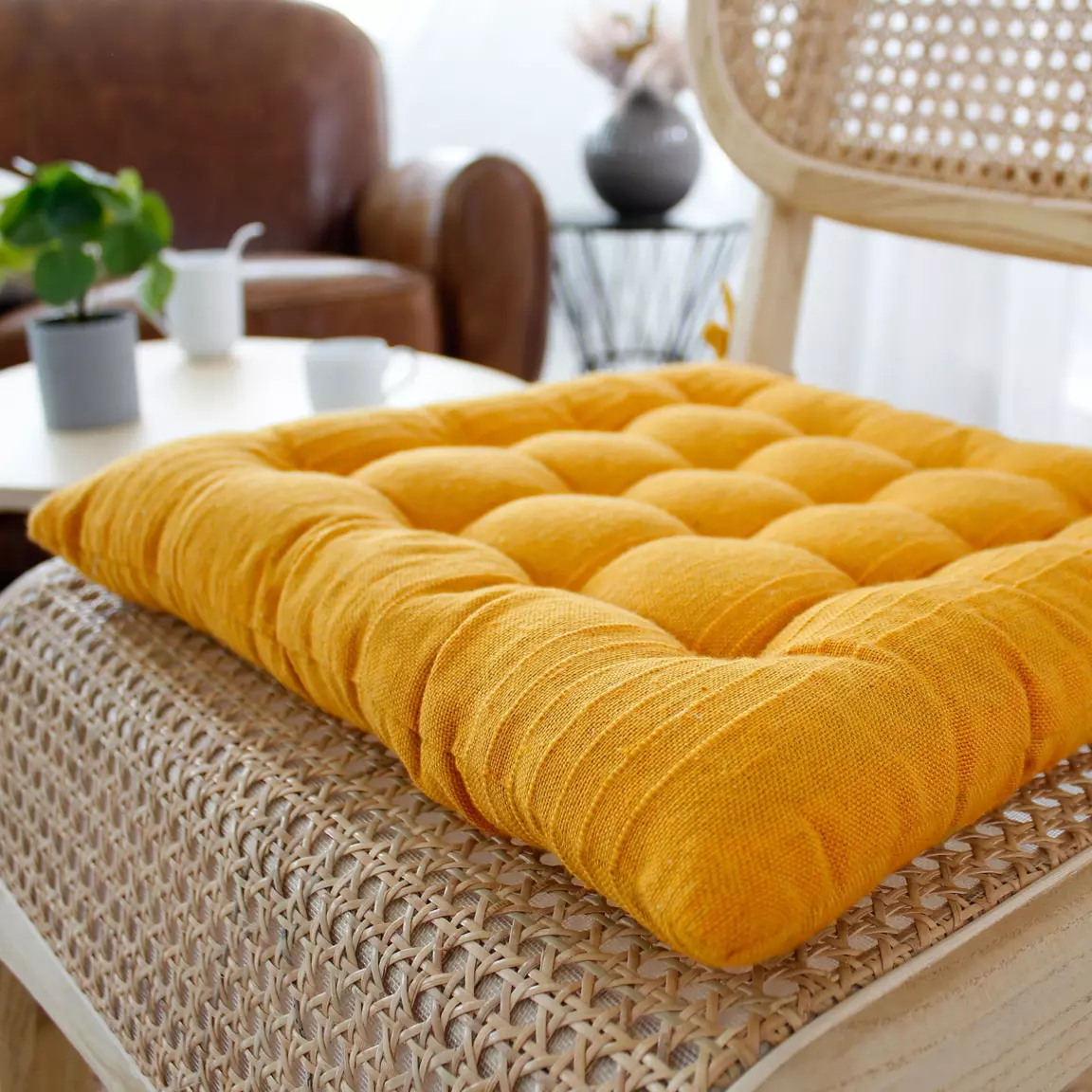 Coussin de chaise carré (38 x 38 cm) Bombay Jaune moutarde