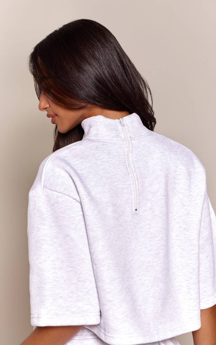 Gris Cendré Sweat Court Col Montant Avec Fermeture Éclair Quart Petite
