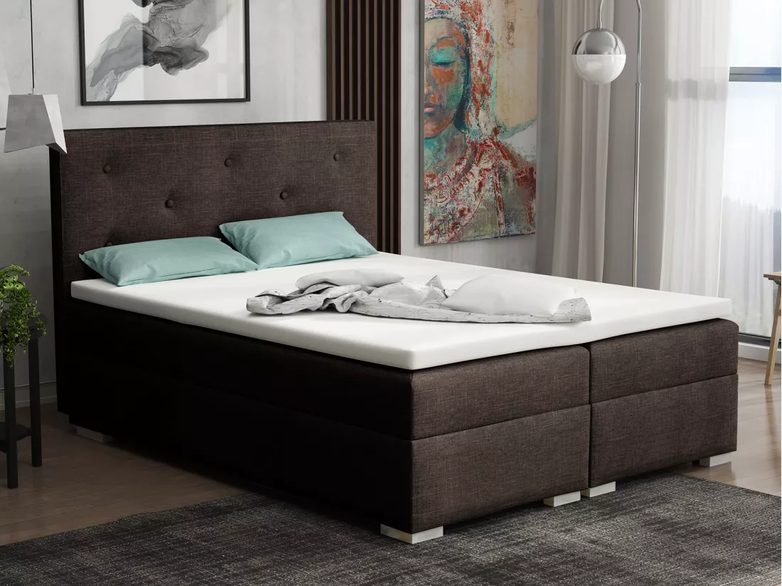 Lit Boxspring avec tiroirs de lit, Coffre de lit Topper Atlanta 200x200 cm, Lux 07 (Marron foncé)