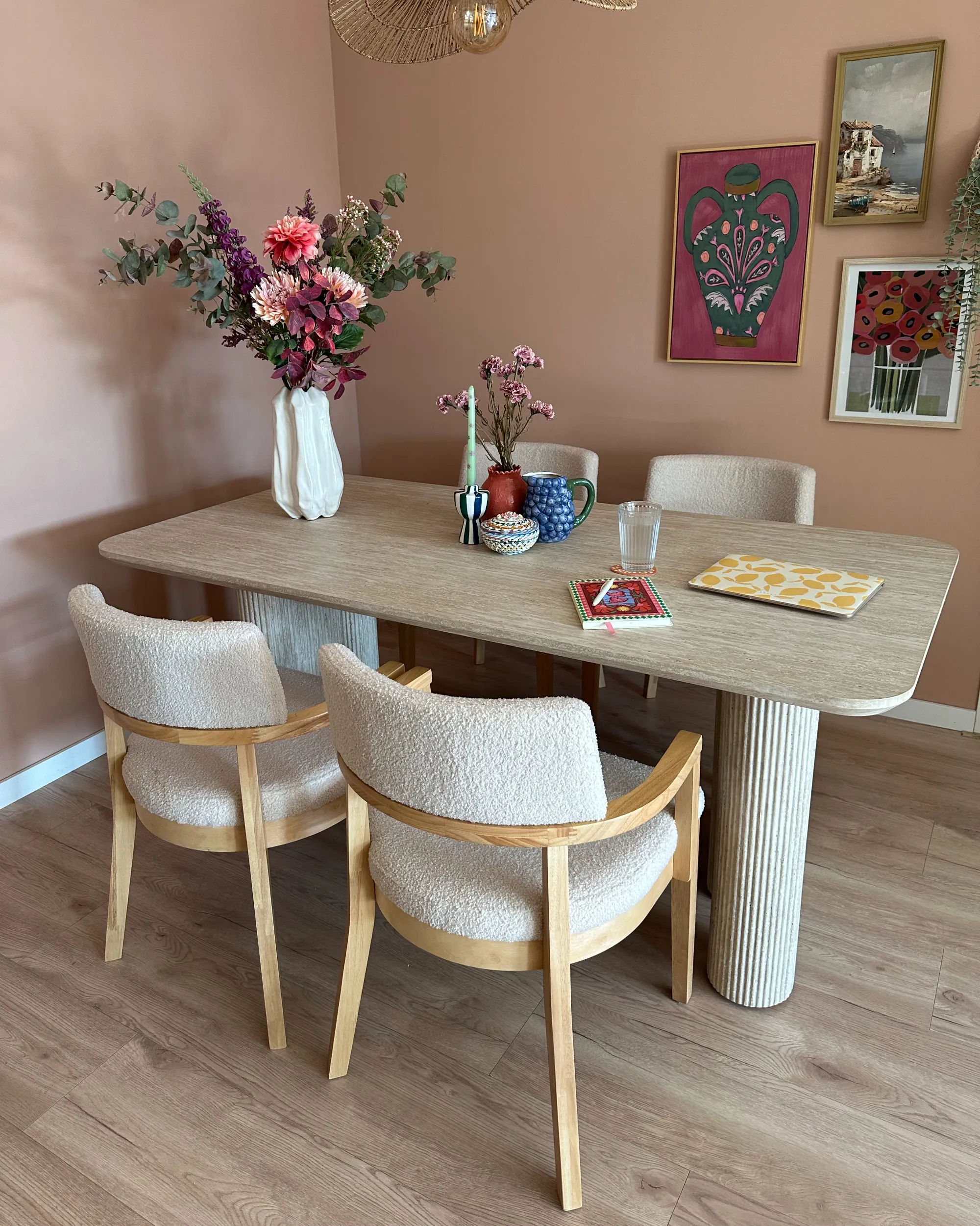 Eettafel BARROY Travertijn-effect 90 cm 180 cm