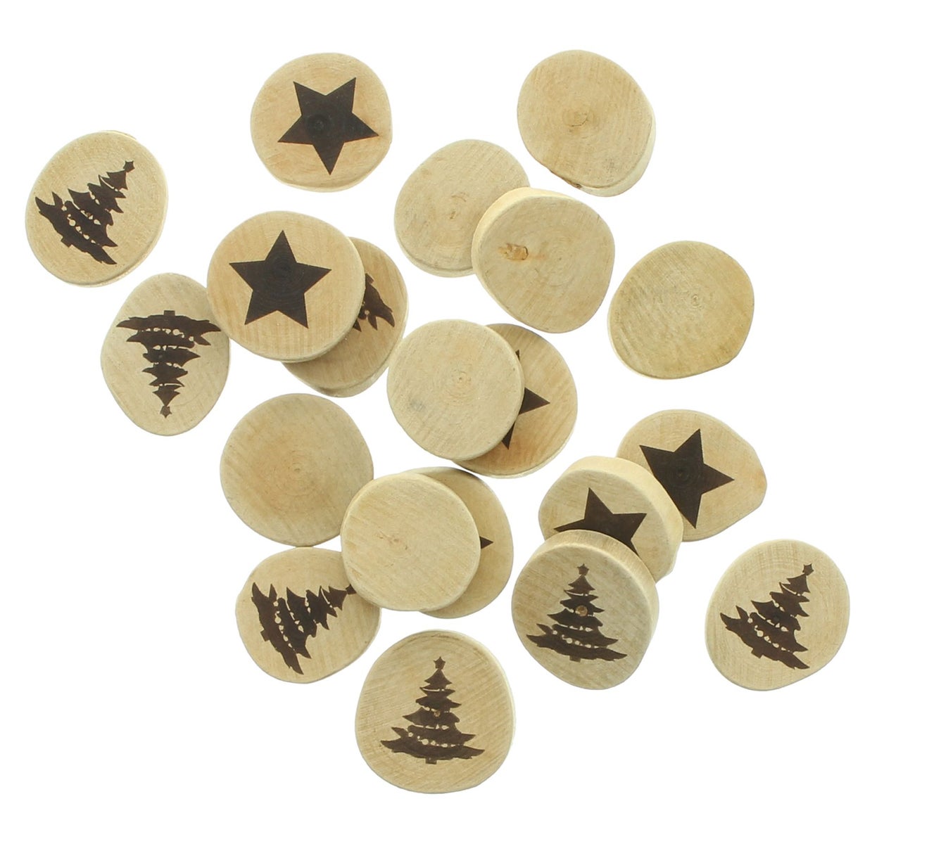 FRANK FLECHTWAREN | Ster & dennenboom decoratie, set van 20, ca. Ø 4-5 cm, EIKEN