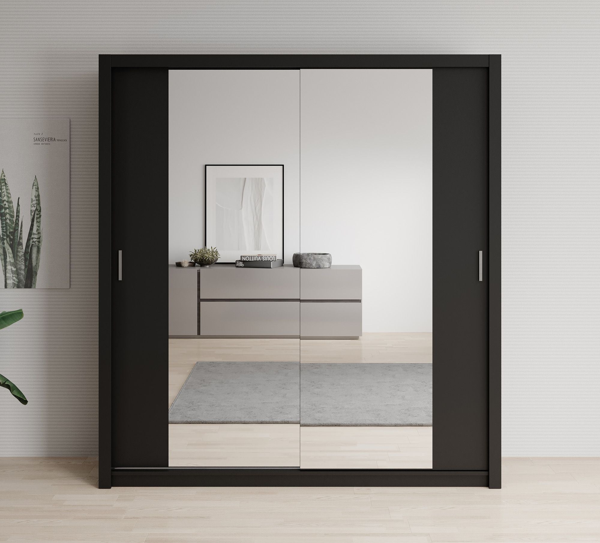 Meubella - Kledingkast Blake - Mat Zwart - 200 cm - Met spiegel